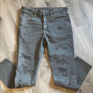 American Eagle Outfitters Men's Ripped Charcoal Jeans